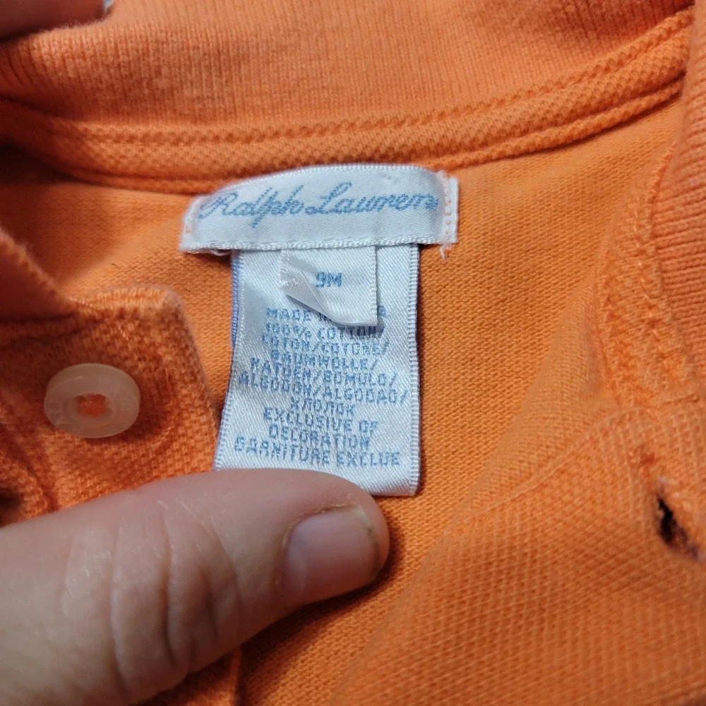 Ralph Lauren Outfit Baby Boy 9 Month Orange Short One Piece Pocket Logo Collared